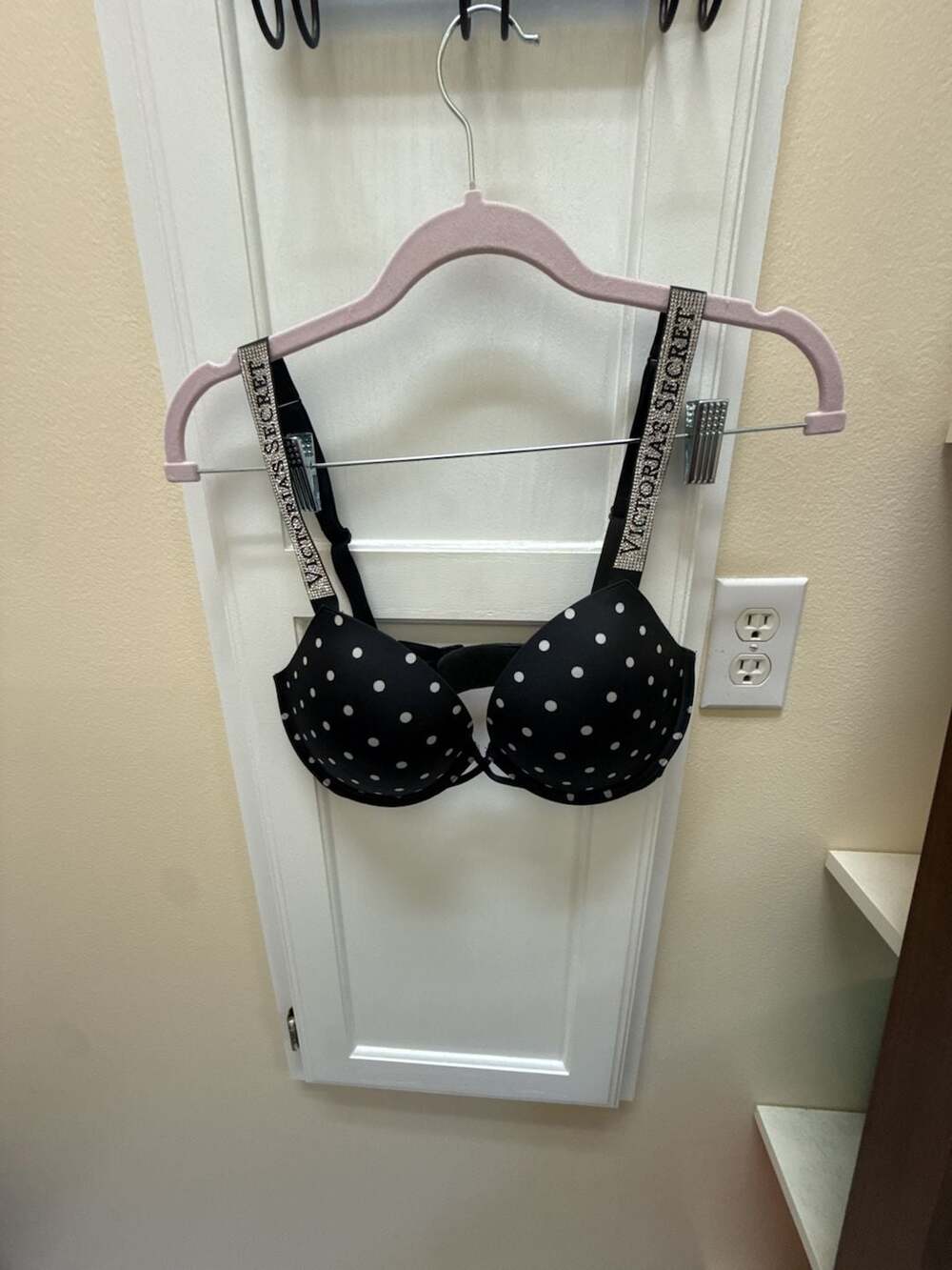 Victoria's Secret Very Sexy Push-Up Bra Polka Dot Rhinestone Straps Size 32DD